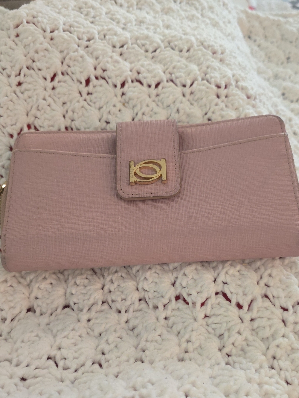 bebe Blush Pink Wallet with Gold Logo Accent